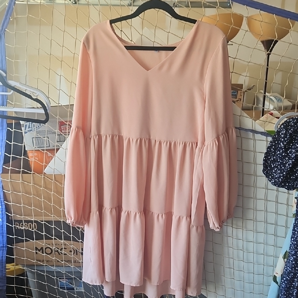 Pink Tiered Long Sleeve Dress